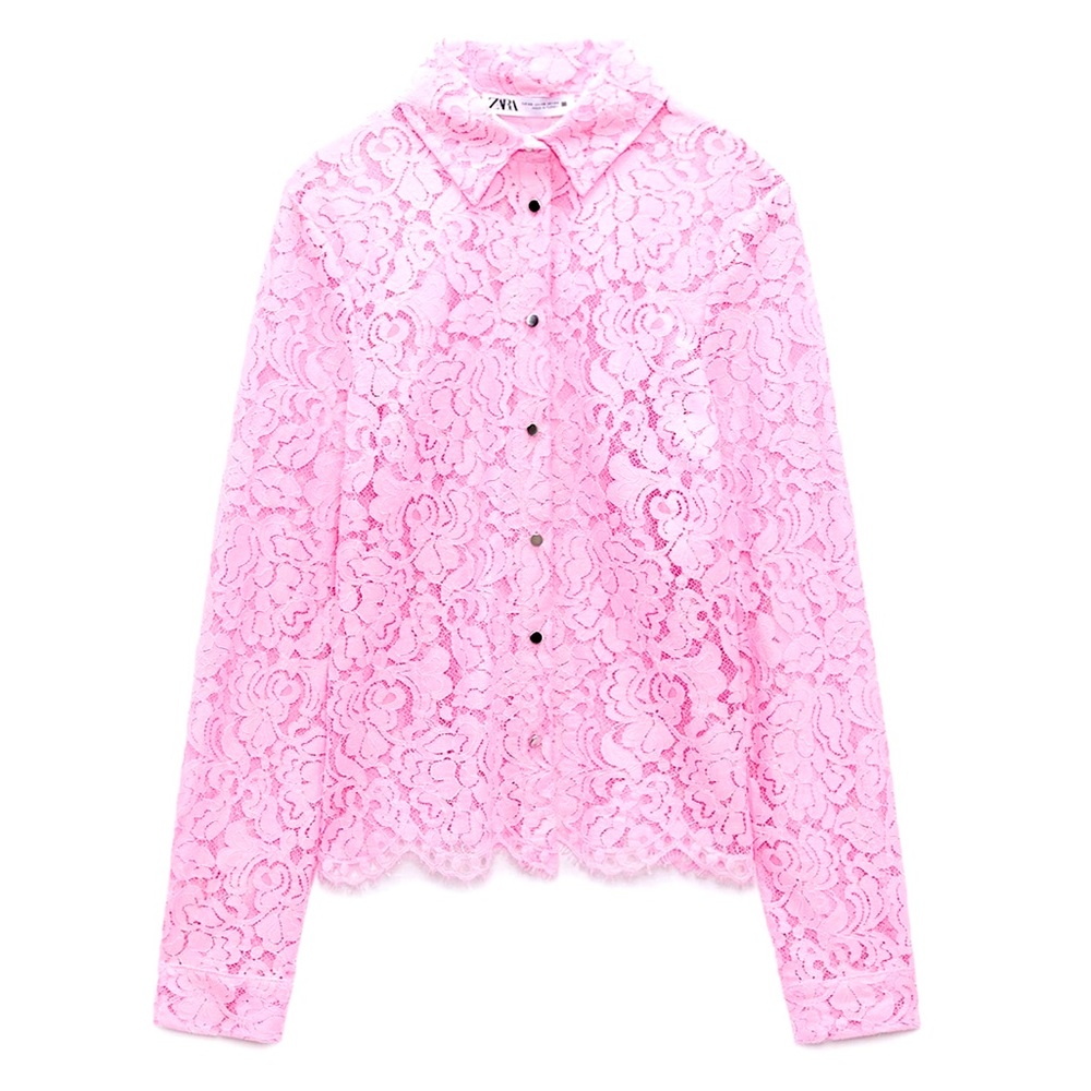 Zara pink semi sheer lace shirt - Picture 7 of 13